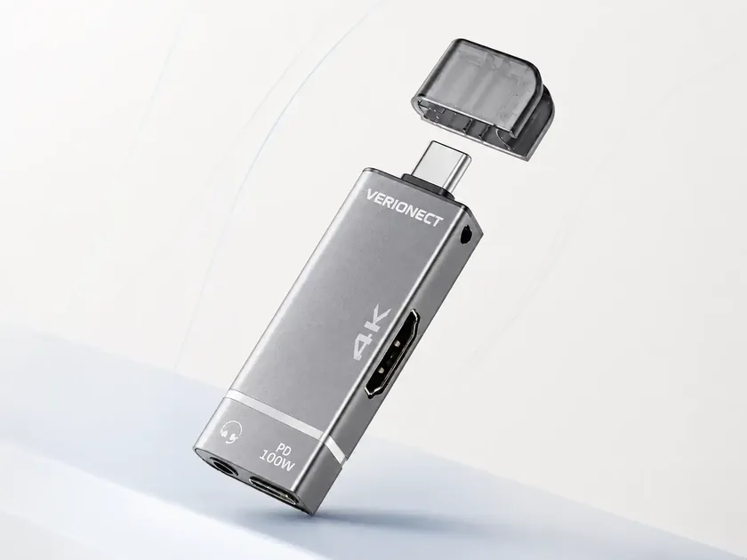 LinkCore 01 HDMI to USB-C adapter with aluminium body and transparent cap